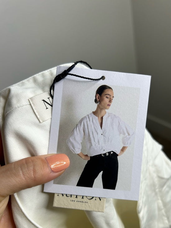 Nation LA 100% Pima Cotton Denim Snap Amelia Rufle Shirt in Cream