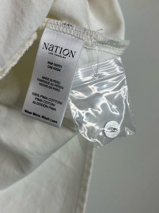 Nation LA 100% Pima Cotton Denim Snap Amelia Rufle Shirt in Cream