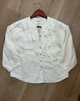 Nation LA 100% Pima Cotton Denim Snap Amelia Rufle Shirt in Cream