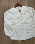 Nation LA 100% Pima Cotton Denim Snap Amelia Rufle Shirt in Cream