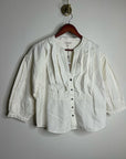 Nation LA 100% Pima Cotton Denim Snap Amelia Rufle Shirt in Cream