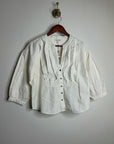 Nation LA 100% Pima Cotton Denim Snap Amelia Rufle Shirt in Cream