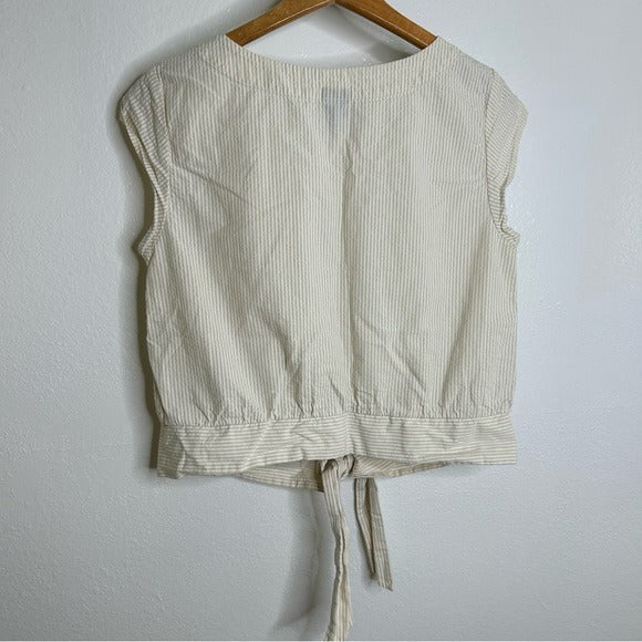 Patagonia 100% Organic Cotton Striped Neutral Tie Front Blouse