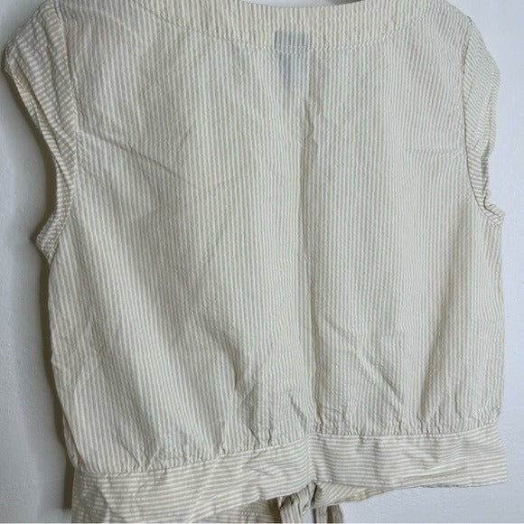 Patagonia 100% Organic Cotton Striped Neutral Tie Front Blouse