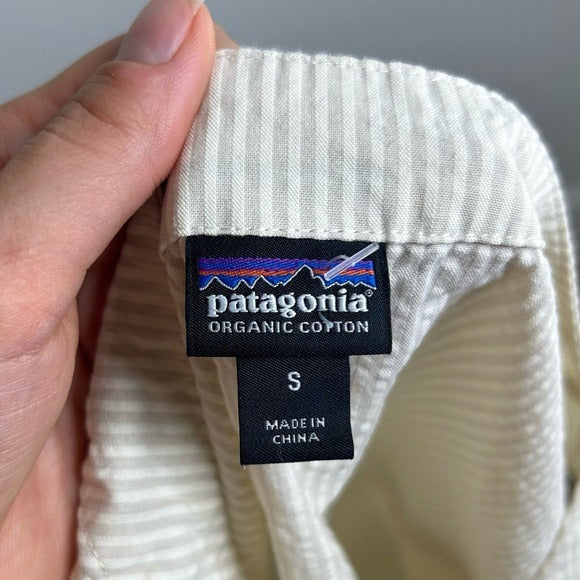 Patagonia 100% Organic Cotton Striped Neutral Tie Front Blouse