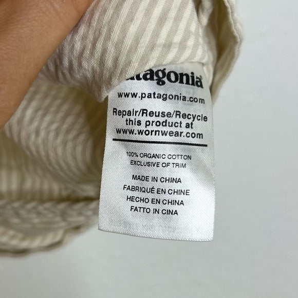 Patagonia 100% Organic Cotton Striped Neutral Tie Front Blouse