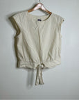 Patagonia 100% Organic Cotton Striped Neutral Tie Front Blouse
