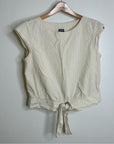 Patagonia 100% Organic Cotton Striped Neutral Tie Front Blouse