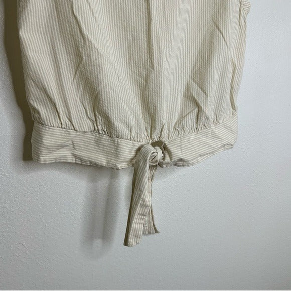 Patagonia 100% Organic Cotton Striped Neutral Tie Front Blouse