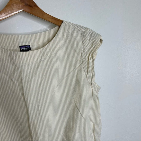 Patagonia 100% Organic Cotton Striped Neutral Tie Front Blouse