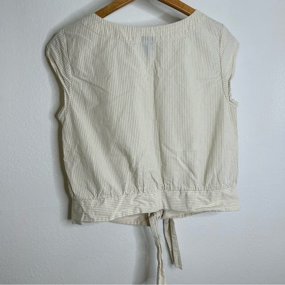 Patagonia 100% Organic Cotton Striped Neutral Tie Front Blouse