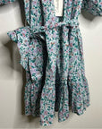 Cleobella 100% Organic Cotton Floral Square Neck Tie Puff Sleeve Mini Dress