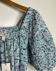 Cleobella 100% Organic Cotton Floral Square Neck Tie Puff Sleeve Mini Dress