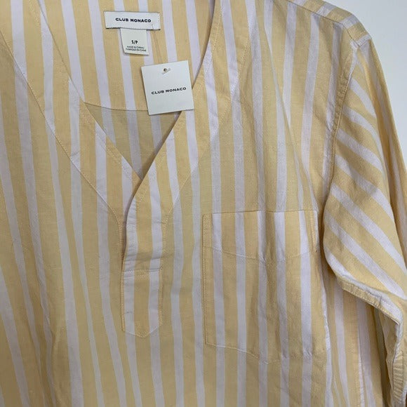 Club Monaco Linen Cotton Yellow Striped Easy Popover Shirt