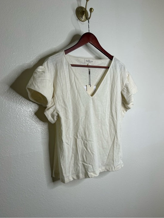 Nation LA 100% Cotton Emmy Cream Flutter Sleeve V - Neck Blouse Top