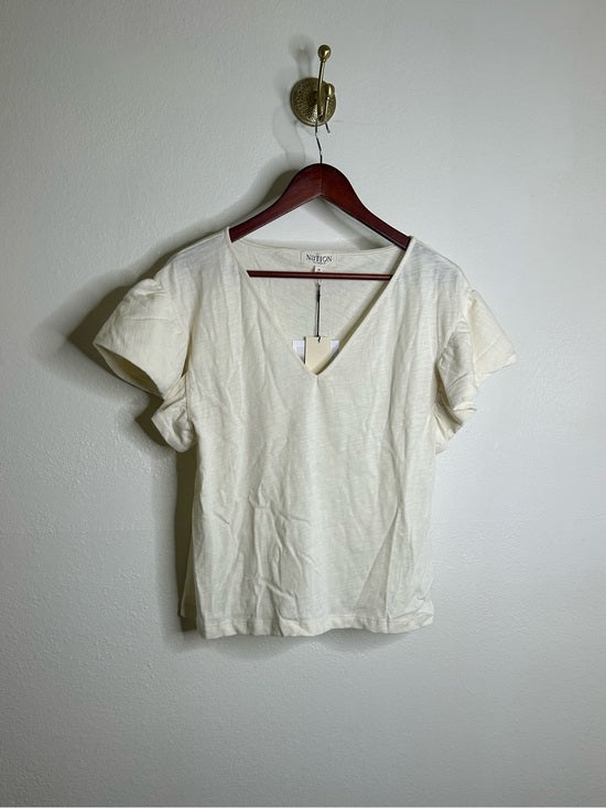 Nation LA 100% Cotton Emmy Cream Flutter Sleeve V - Neck Blouse Top