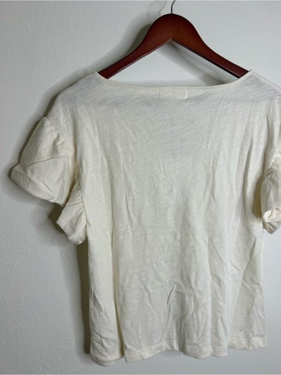 Nation LA 100% Cotton Emmy Cream Flutter Sleeve V - Neck Blouse Top