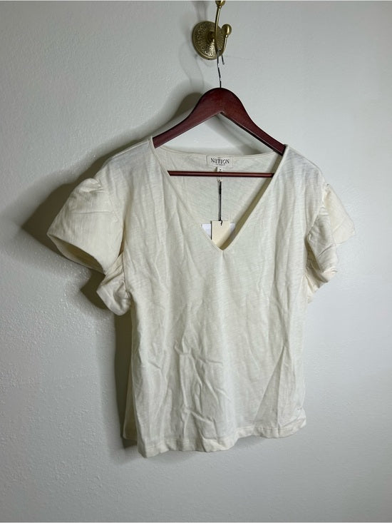 Nation LA 100% Cotton Emmy Cream Flutter Sleeve V - Neck Blouse Top