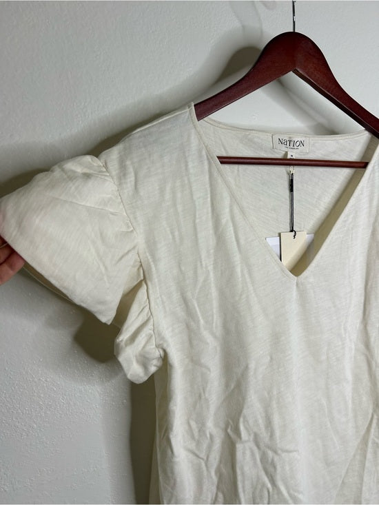 Nation LA 100% Cotton Emmy Cream Flutter Sleeve V - Neck Blouse Top