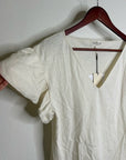Nation LA 100% Cotton Emmy Cream Flutter Sleeve V - Neck Blouse Top