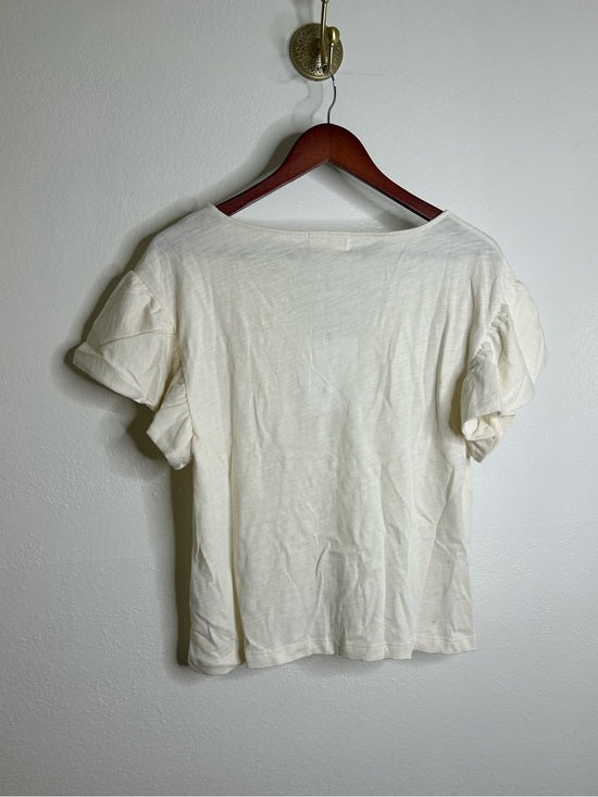 Nation LA 100% Cotton Emmy Cream Flutter Sleeve V - Neck Blouse Top