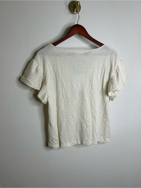 Nation LA 100% Cotton Emmy Cream Flutter Sleeve V - Neck Blouse Top