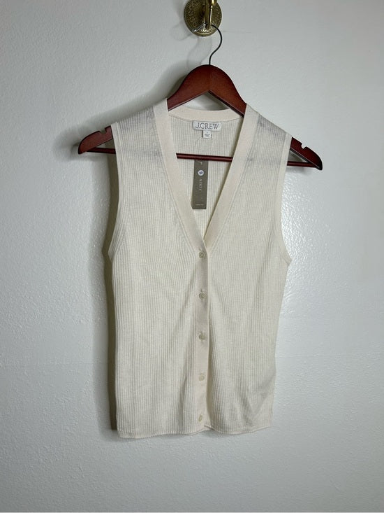 J. Crew J. Crew Cashmere Silk Cream Knit Button Up Shell Vest Lightweight - Cashmere, Silk