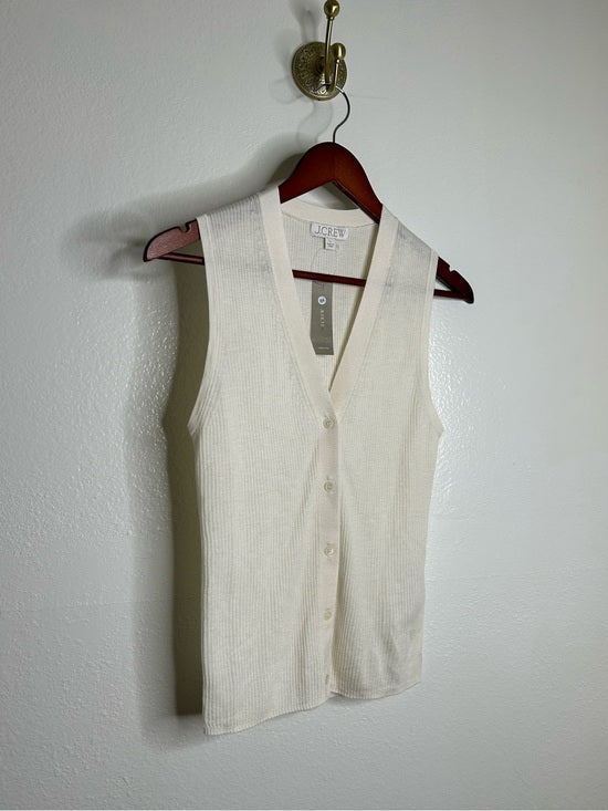 J. Crew J. Crew Cashmere Silk Cream Knit Button Up Shell Vest Lightweight - Cashmere, Silk
