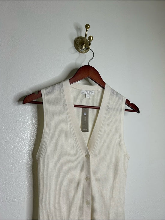 J. Crew Cashmere Silk Cream Knit Button Up Shell Vest Lightweight