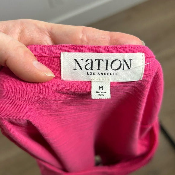 Nation Los Angeles 100% Cotton Bright Pink Long Sleeve Ruched Top