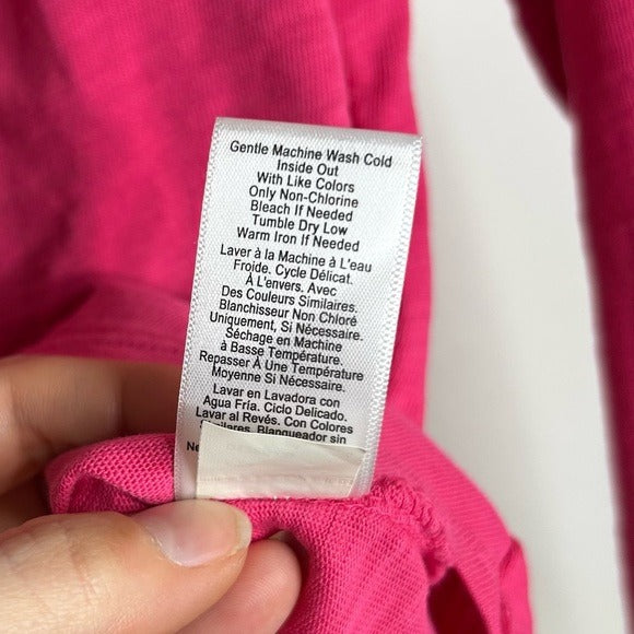Nation Los Angeles 100% Cotton Bright Pink Long Sleeve Ruched Top