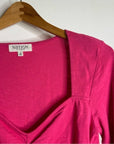Nation Los Angeles 100% Cotton Bright Pink Long Sleeve Ruched Top