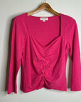 Nation Los Angeles 100% Cotton Bright Pink Long Sleeve Ruched Top