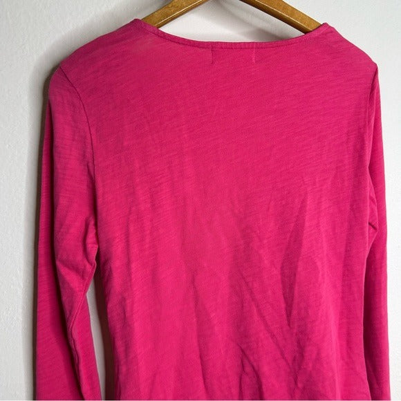 Nation Los Angeles 100% Cotton Bright Pink Long Sleeve Ruched Top