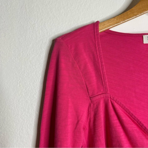 Nation Los Angeles 100% Cotton Bright Pink Long Sleeve Ruched Top