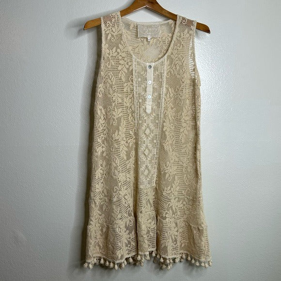 Temptation Positano Temptation Positano 100% Cotton Cream Crochet Lace Tunic Mini Dress - Cotton