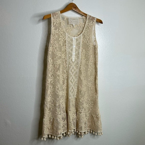 Temptation Positano Temptation Positano 100% Cotton Cream Crochet Lace Tunic Mini Dress - Cotton