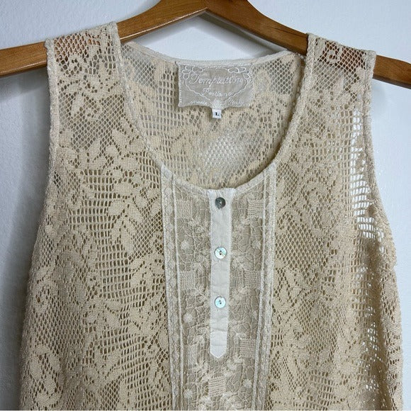 Temptation Positano 100% Cotton Cream Crochet Lace Tunic Mini Dress