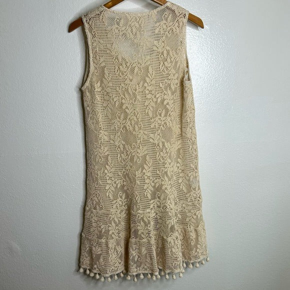 Temptation Positano 100% Cotton Cream Crochet Lace Tunic Mini Dress
