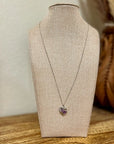 925 Sterling Silver Genuine Amethyst Studded Heart Pendant Necklace