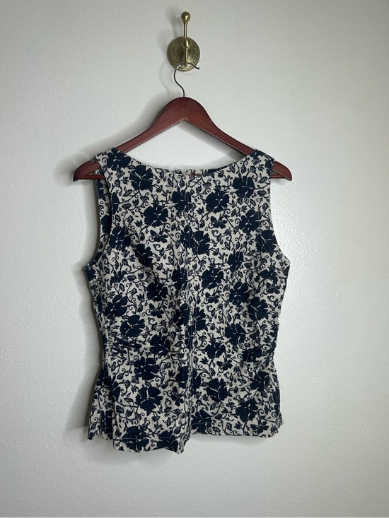 Madewell 100% Linen Boatneck Cinched Floral Tank Top Blouse in Oat
