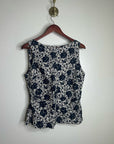 Madewell 100% Linen Boatneck Cinched Floral Tank Top Blouse in Oat