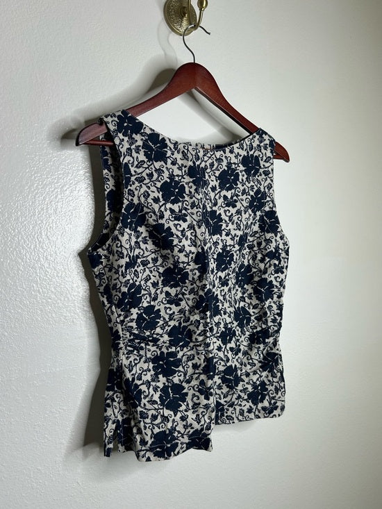 Madewell 100% Linen Boatneck Cinched Floral Tank Top Blouse in Oat