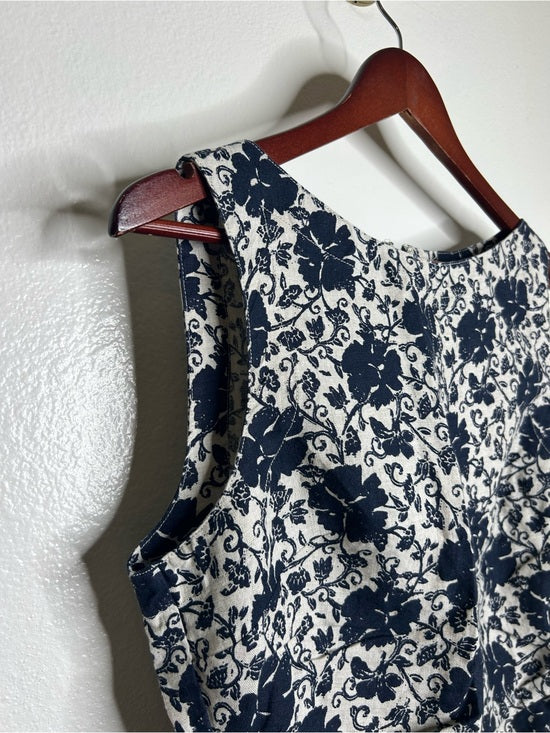 Madewell 100% Linen Boatneck Cinched Floral Tank Top Blouse in Oat