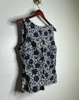Madewell 100% Linen Boatneck Cinched Floral Tank Top Blouse in Oat