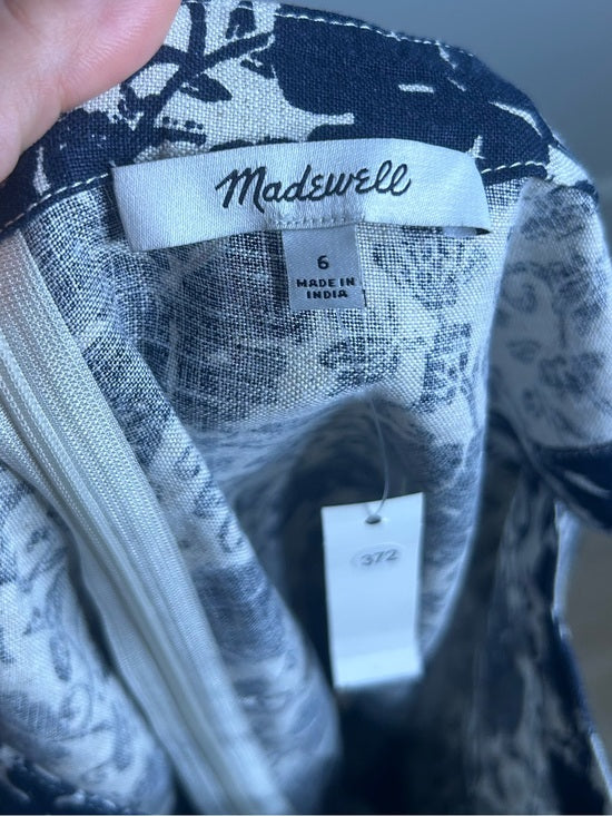 Madewell 100% Linen Boatneck Cinched Floral Tank Top Blouse in Oat