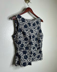 Madewell 100% Linen Boatneck Cinched Floral Tank Top Blouse in Oat