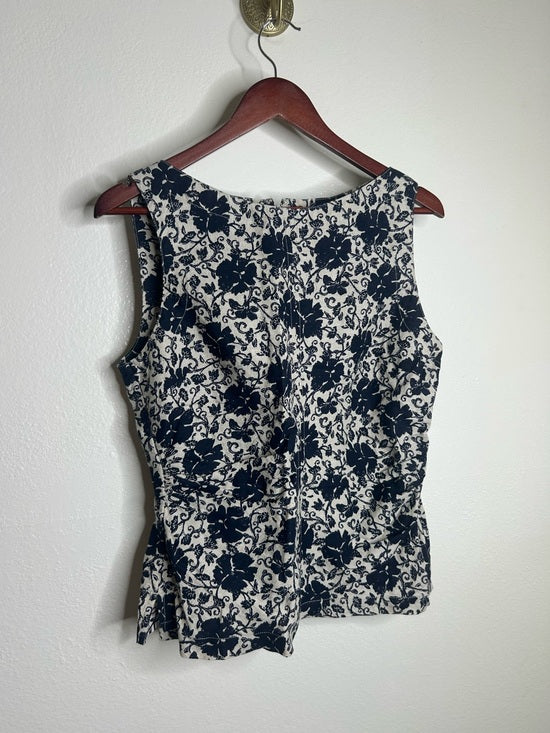 Madewell 100% Linen Boatneck Cinched Floral Tank Top Blouse in Oat