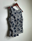 Madewell 100% Linen Boatneck Cinched Floral Tank Top Blouse in Oat