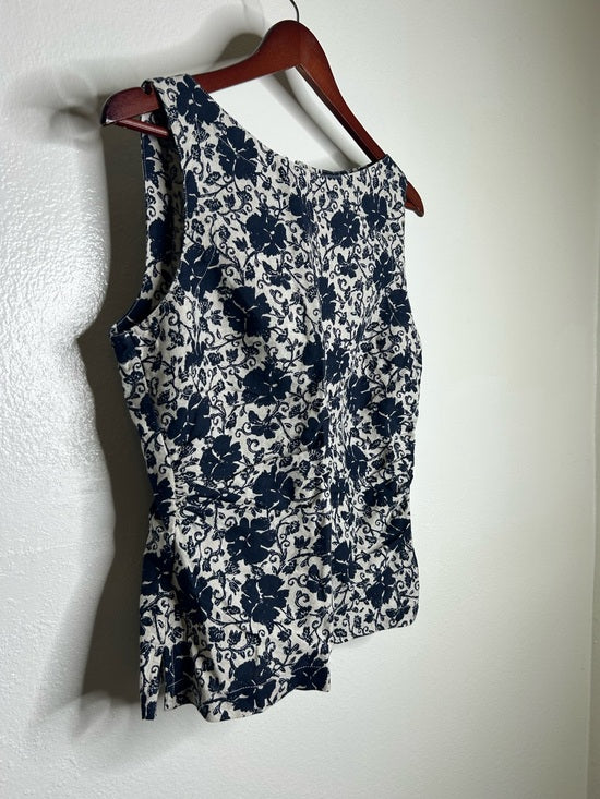 Madewell 100% Linen Boatneck Cinched Floral Tank Top Blouse in Oat